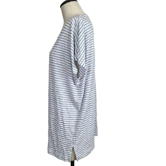 Athleta Top M Black Gray Striped Lightweight Knit Oversized‎ Doman Sleeve Shirt - Picture 4 of 9